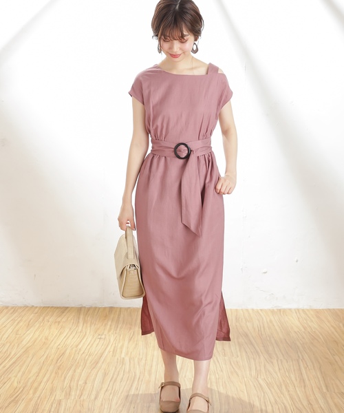 natural couture(ナチュラルクチュール)の「ワンショル大人すっきりワンピース(ワンピース・レディース・ブラック/ベージュ/ピンク/キャメル/ストライプ・FREE)」の11枚目の写真