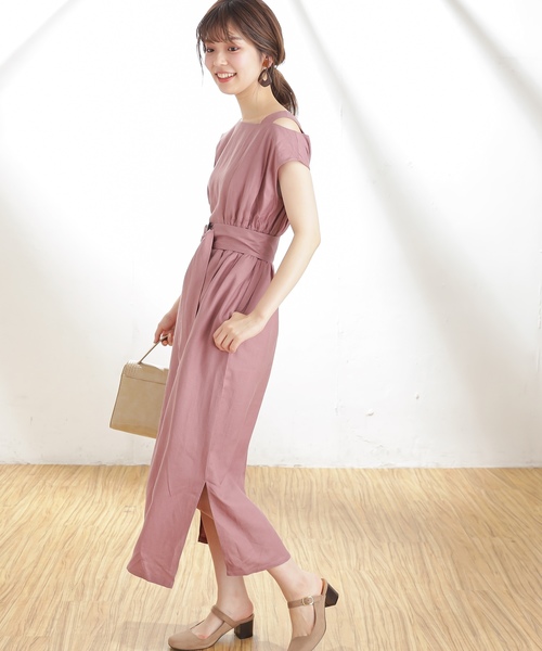 natural couture(ナチュラルクチュール)の「ワンショル大人すっきりワンピース(ワンピース・レディース・ブラック/ベージュ/ピンク/キャメル/ストライプ・FREE)」の7枚目の写真