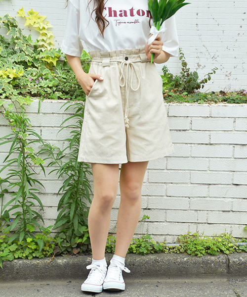 PairPair（ペアペア）の「アサコンロープベルト付きショートパンツ（その他パンツ・レディース・ブラック/アイボリー/ライトブラウン・FREE）」の2枚目の写真