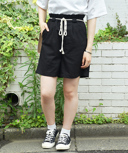 PairPair（ペアペア）の「アサコンロープベルト付きショートパンツ（その他パンツ・レディース・ブラック/アイボリー/ライトブラウン・FREE）」の3枚目の写真
