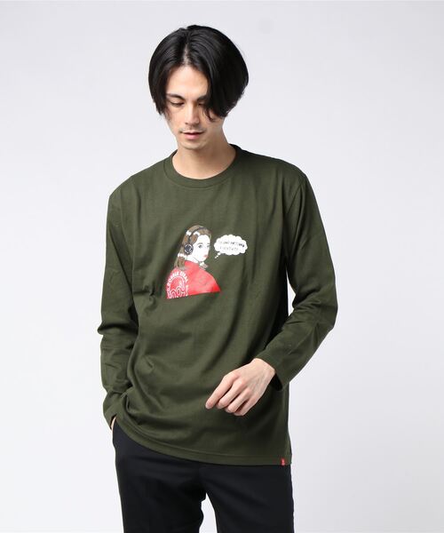 DOUBLE STEAL(ダブルスティール)の「Headphone Girl 長袖Tシャツ(Tシャツ/カットソー・メンズ・ホワイト/ブラック/カーキ・MEDIUM/LARGE/X-LARGE)」の3枚目の写真