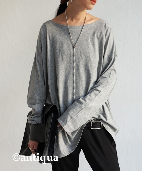 antiqua(アンティカ)の「着回し力バツグン!ベーシックビッグロンT(Tシャツ/カットソー・レディース・ブラック/オフホワイト/オートミール/杢グレー/ベージュ系その他/ブラウン系その他/ブラウン系その他2・FREE)」の3枚目の写真