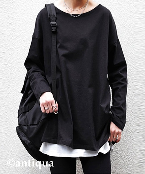 antiqua(アンティカ)の「着回し力バツグン!ベーシックビッグロンT(Tシャツ/カットソー・レディース・ブラック/オフホワイト/オートミール/杢グレー/ベージュ系その他/ブラウン系その他/ブラウン系その他2・FREE)」の2枚目の写真