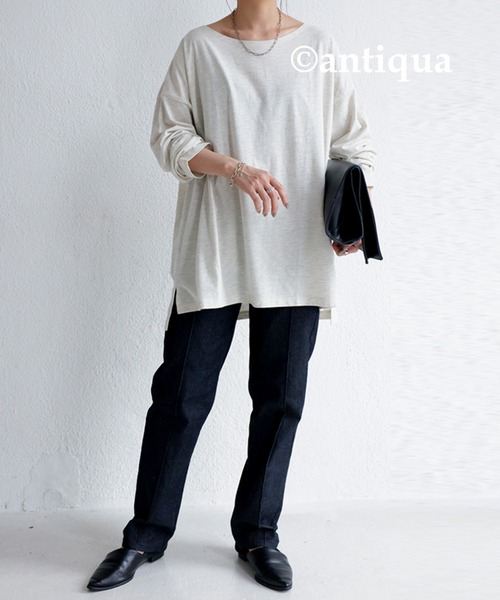 antiqua(アンティカ)の「着回し力バツグン!ベーシックビッグロンT(Tシャツ/カットソー・レディース・ブラック/オフホワイト/オートミール/杢グレー/ベージュ系その他/ブラウン系その他/ブラウン系その他2・FREE)」の9枚目の写真