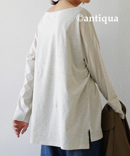 antiqua(アンティカ)の「着回し力バツグン!ベーシックビッグロンT(Tシャツ/カットソー・レディース・ブラック/オフホワイト/オートミール/杢グレー/ベージュ系その他/ブラウン系その他/ブラウン系その他2・FREE)」の12枚目の写真