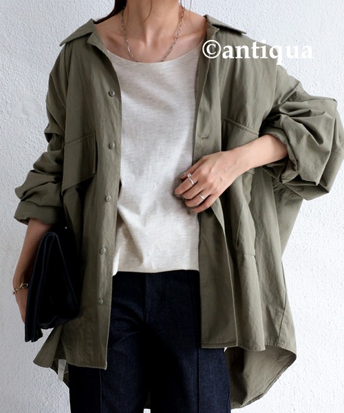 antiqua(アンティカ)の「着回し力バツグン!ベーシックビッグロンT(Tシャツ/カットソー・レディース・ブラック/オフホワイト/オートミール/杢グレー/ベージュ系その他/ブラウン系その他/ブラウン系その他2・FREE)」の13枚目の写真