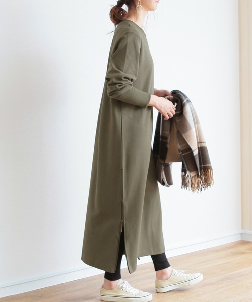 reca（レカ）の「サイドファスナーロングワンピース（ワンピース・レディース・ブラウン/ベージュ/カーキ・FREE）」の3枚目の写真