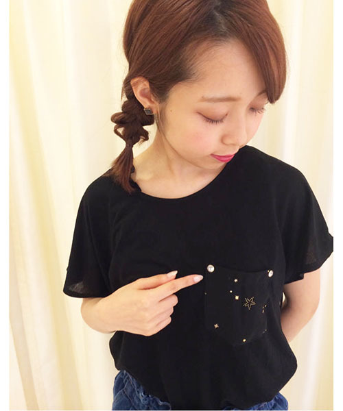 one after another NICE CLAUP(ワンアフターアナザーナイスクラップ)の「【ナイスクラップ】発泡星プリントTシャツ(Tシャツ/カットソー・レディース・オフホワイト/ミント/ブラック・FREE)」の2枚目の写真