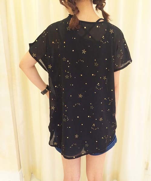 one after another NICE CLAUP(ワンアフターアナザーナイスクラップ)の「【ナイスクラップ】発泡星プリントTシャツ(Tシャツ/カットソー・レディース・オフホワイト/ミント/ブラック・FREE)」の11枚目の写真