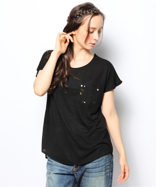 one after another NICE CLAUP(ワンアフターアナザーナイスクラップ)の「【ナイスクラップ】発泡星プリントTシャツ(Tシャツ/カットソー・レディース・オフホワイト/ミント/ブラック・FREE)」の12枚目の写真