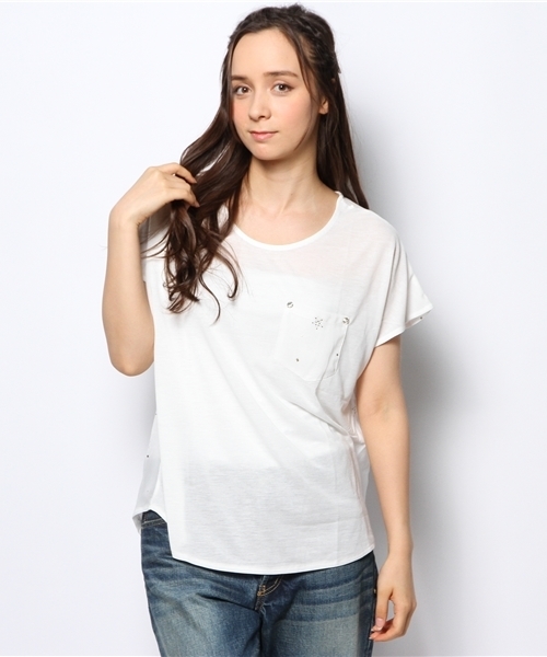 one after another NICE CLAUP(ワンアフターアナザーナイスクラップ)の「【ナイスクラップ】発泡星プリントTシャツ(Tシャツ/カットソー・レディース・オフホワイト/ミント/ブラック・FREE)」の1枚目の写真