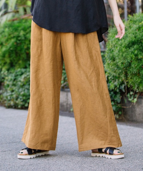 Munich（ミューニック）の「リネンカールマイヤー　ギャザーワイドパンツ（その他パンツ・レディース・カーキ/ライトブラウン/ブラウン・M/XS/S）」の2枚目の写真