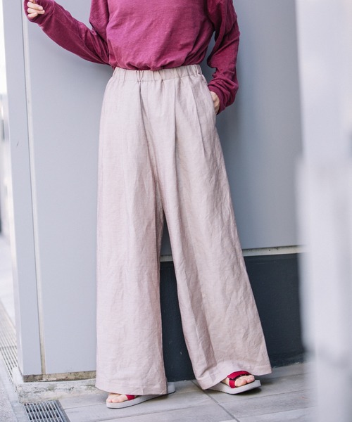 Munich（ミューニック）の「リネンカールマイヤー　ギャザーワイドパンツ（その他パンツ・レディース・カーキ/ライトブラウン/ブラウン・M/XS/S）」の5枚目の写真