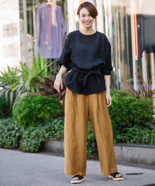 Munich（ミューニック）の「リネンカールマイヤー　ギャザーワイドパンツ（その他パンツ・レディース・カーキ/ライトブラウン/ブラウン・M/XS/S）」の6枚目の写真