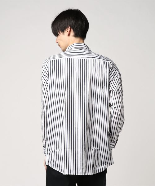 UP START（アップスタート）の「ポリトロストライプスーパービッグシャツ（シャツ/ブラウス・メンズ・ホワイト/ブラック/スモークピンク・MEDIUM/LARGE）」の10枚目の写真