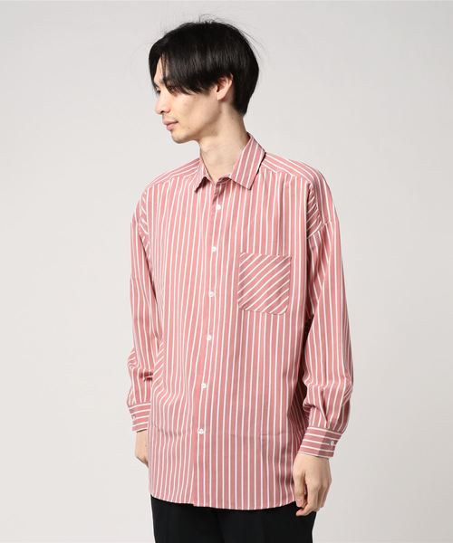 UP START（アップスタート）の「ポリトロストライプスーパービッグシャツ（シャツ/ブラウス・メンズ・ホワイト/ブラック/スモークピンク・MEDIUM/LARGE）」の7枚目の写真