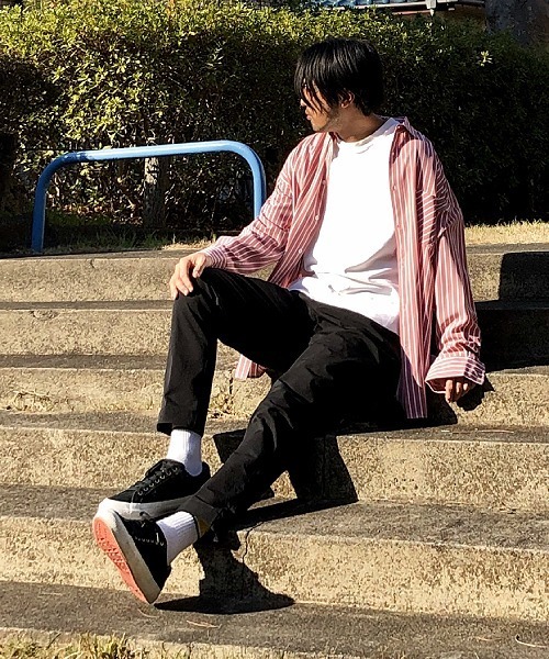 UP START（アップスタート）の「ポリトロストライプスーパービッグシャツ（シャツ/ブラウス・メンズ・ホワイト/ブラック/スモークピンク・MEDIUM/LARGE）」の6枚目の写真