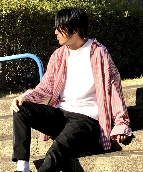 UP START（アップスタート）の「ポリトロストライプスーパービッグシャツ（シャツ/ブラウス・メンズ・ホワイト/ブラック/スモークピンク・MEDIUM/LARGE）」の16枚目の写真