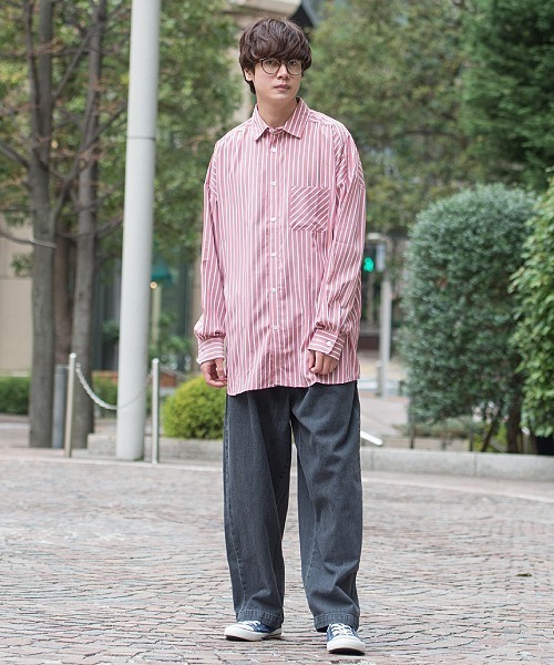 UP START（アップスタート）の「ポリトロストライプスーパービッグシャツ（シャツ/ブラウス・メンズ・ホワイト/ブラック/スモークピンク・MEDIUM/LARGE）」の22枚目の写真