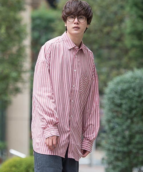 UP START（アップスタート）の「ポリトロストライプスーパービッグシャツ（シャツ/ブラウス・メンズ・ホワイト/ブラック/スモークピンク・MEDIUM/LARGE）」の18枚目の写真
