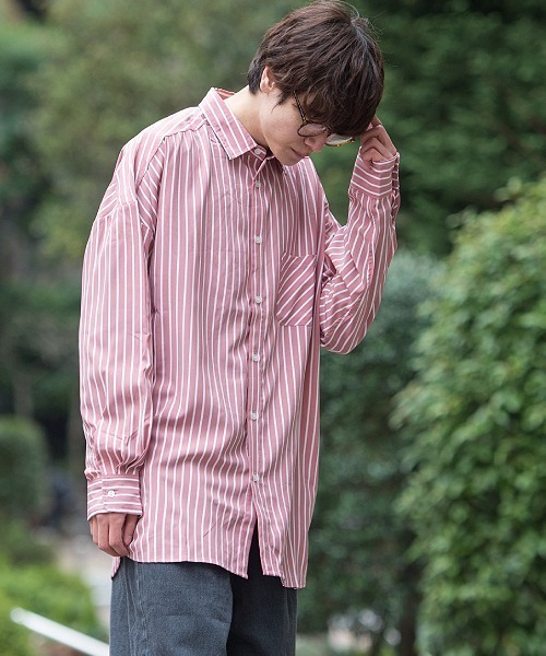 UP START（アップスタート）の「ポリトロストライプスーパービッグシャツ（シャツ/ブラウス・メンズ・ホワイト/ブラック/スモークピンク・MEDIUM/LARGE）」の19枚目の写真