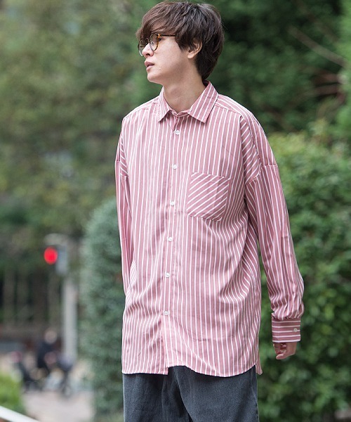 UP START（アップスタート）の「ポリトロストライプスーパービッグシャツ（シャツ/ブラウス・メンズ・ホワイト/ブラック/スモークピンク・MEDIUM/LARGE）」の20枚目の写真