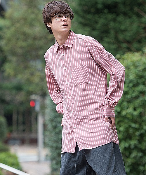 UP START（アップスタート）の「ポリトロストライプスーパービッグシャツ（シャツ/ブラウス・メンズ・ホワイト/ブラック/スモークピンク・MEDIUM/LARGE）」の21枚目の写真