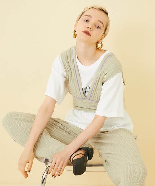 STUDIOUS（ステュディオス）の「【STUDIOUS】ラインリブニットパンツ（その他パンツ・レディース・ベージュ/ブラック・2/1）」の7枚目の写真