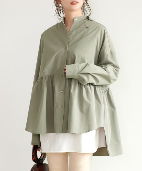 coca（coca）（コカ）の「バンドカラー切り替えギャザーブラウス（シャツ/ブラウス・レディース・ブラック/カーキ・ONE SIZE）」の2枚目の写真