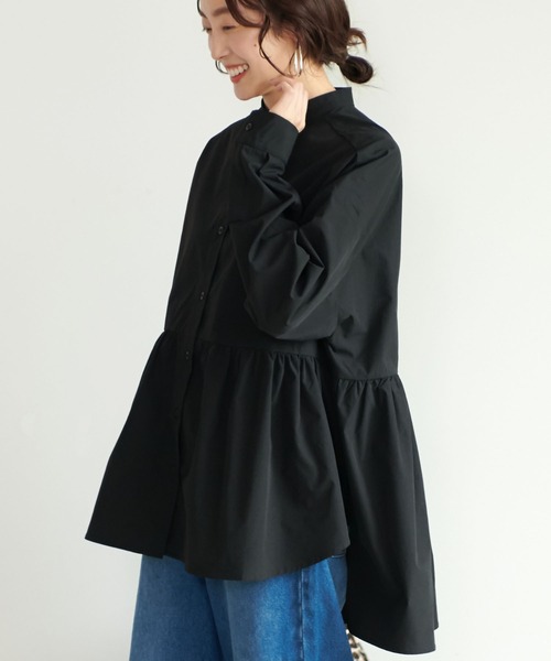 バンドカラー切り替えギャザーブラウス（シャツ/ブラウス）｜coca