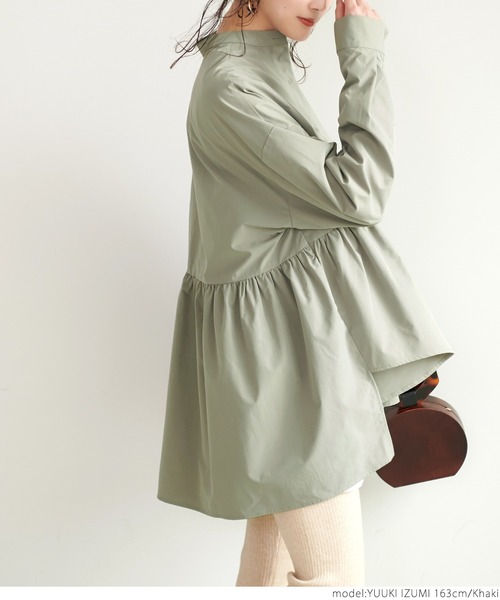 coca（coca）（コカ）の「バンドカラー切り替えギャザーブラウス（シャツ/ブラウス・レディース・ブラック/カーキ・ONE SIZE）」の8枚目の写真
