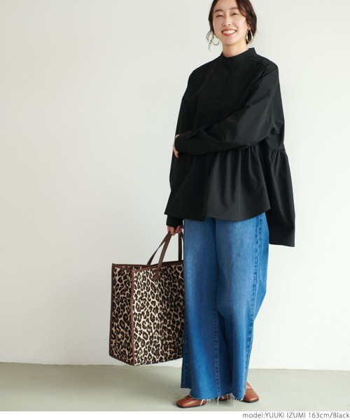 coca（coca）（コカ）の「バンドカラー切り替えギャザーブラウス（シャツ/ブラウス・レディース・ブラック/カーキ・ONE SIZE）」の9枚目の写真