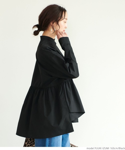 coca（coca）（コカ）の「バンドカラー切り替えギャザーブラウス（シャツ/ブラウス・レディース・ブラック/カーキ・ONE SIZE）」の10枚目の写真