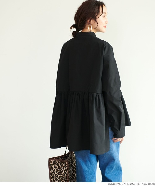 coca（coca）（コカ）の「バンドカラー切り替えギャザーブラウス（シャツ/ブラウス・レディース・ブラック/カーキ・ONE SIZE）」の12枚目の写真
