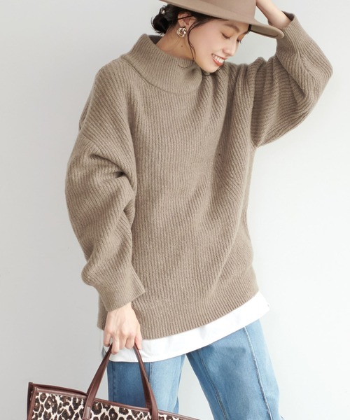 coca(coca)(コカ)の「リブ編みハイネックニットトップス(ニット/セーター・レディース・ブラウン/アイボリー・ONE SIZE)」の1枚目の写真