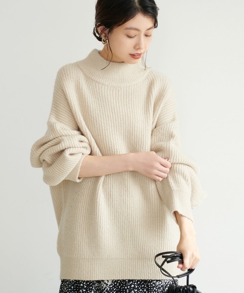 coca(coca)(コカ)の「リブ編みハイネックニットトップス(ニット/セーター・レディース・ブラウン/アイボリー・ONE SIZE)」の2枚目の写真
