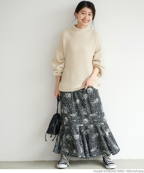 coca(coca)(コカ)の「リブ編みハイネックニットトップス(ニット/セーター・レディース・ブラウン/アイボリー・ONE SIZE)」の9枚目の写真