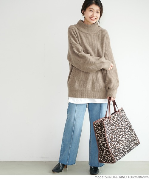 coca(coca)(コカ)の「リブ編みハイネックニットトップス(ニット/セーター・レディース・ブラウン/アイボリー・ONE SIZE)」の10枚目の写真