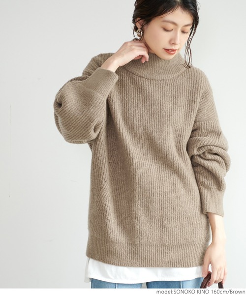 coca(coca)(コカ)の「リブ編みハイネックニットトップス(ニット/セーター・レディース・ブラウン/アイボリー・ONE SIZE)」の12枚目の写真