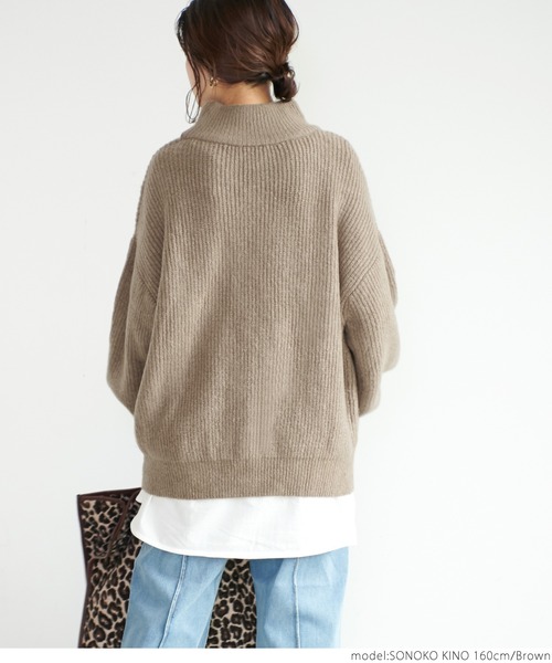 coca(coca)(コカ)の「リブ編みハイネックニットトップス(ニット/セーター・レディース・ブラウン/アイボリー・ONE SIZE)」の13枚目の写真