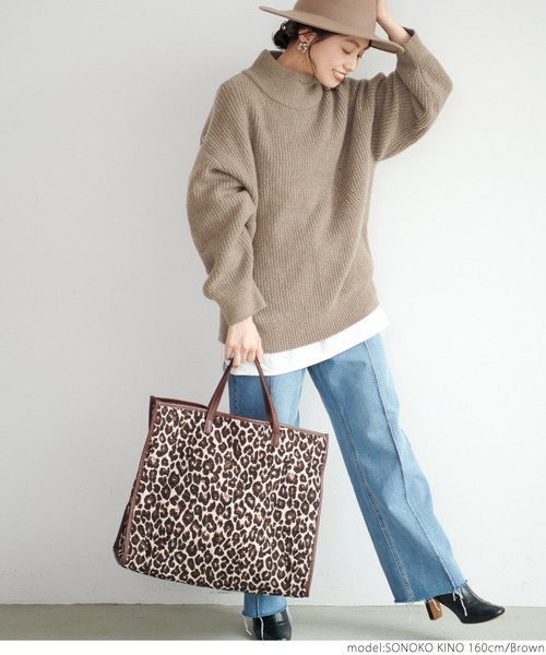 coca(coca)(コカ)の「リブ編みハイネックニットトップス(ニット/セーター・レディース・ブラウン/アイボリー・ONE SIZE)」の14枚目の写真