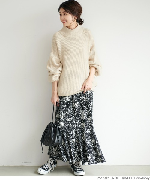 coca(coca)(コカ)の「リブ編みハイネックニットトップス(ニット/セーター・レディース・ブラウン/アイボリー・ONE SIZE)」の5枚目の写真
