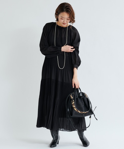 DouDou(ドゥドゥ)の「プリーツティアードワンピース(ワンピース・レディース・ブラック/ラベンダー・FREE)」の8枚目の写真