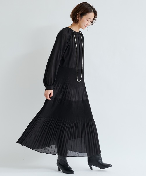 DouDou(ドゥドゥ)の「プリーツティアードワンピース(ワンピース・レディース・ブラック/ラベンダー・FREE)」の10枚目の写真