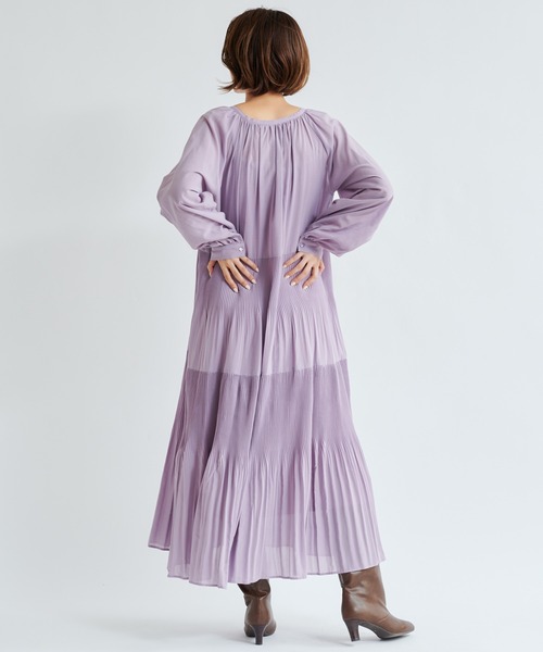 DouDou(ドゥドゥ)の「プリーツティアードワンピース(ワンピース・レディース・ブラック/ラベンダー・FREE)」の20枚目の写真