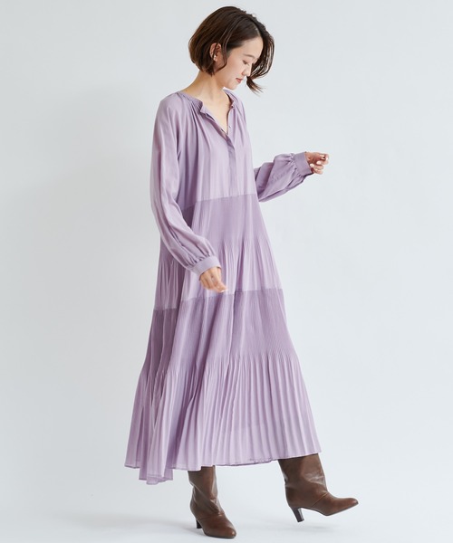 DouDou(ドゥドゥ)の「プリーツティアードワンピース(ワンピース・レディース・ブラック/ラベンダー・FREE)」の21枚目の写真