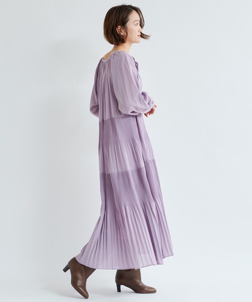 DouDou(ドゥドゥ)の「プリーツティアードワンピース(ワンピース・レディース・ブラック/ラベンダー・FREE)」の22枚目の写真