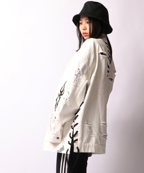 RE730（アールイーセブンサーティー）の「RE730 ハードダメージビッグGジャン（デニムジャケット・メンズ・ホワイト/ブラック/サックスブルー・M/XL/L）」の7枚目の写真