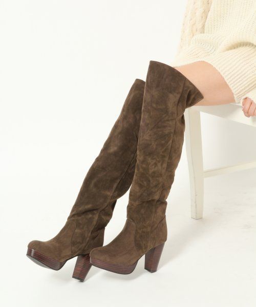 Heather（ヘザー）の「スタックヒールニーハイブーツ　554401（ブーツ・レディース・ブラック/ブラウン/ライトベージュ・LARGE/MEDIUM）」の3枚目の写真