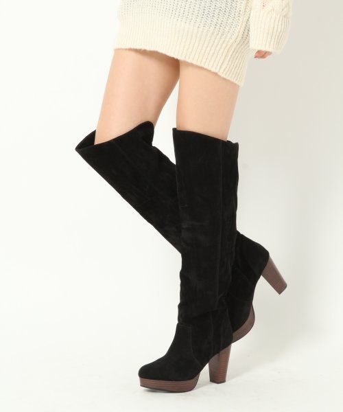 Heather（ヘザー）の「スタックヒールニーハイブーツ　554401（ブーツ・レディース・ブラック/ブラウン/ライトベージュ・LARGE/MEDIUM）」の2枚目の写真